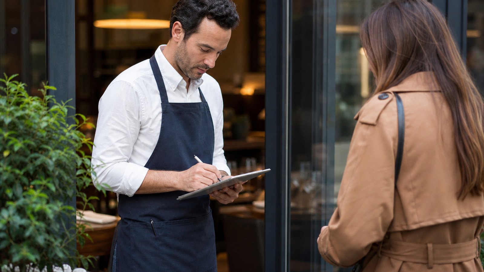 Prise du numéro de téléphone d'un client à l'accueil d'un restaurant